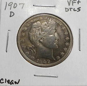 1907-D Barber Silver Half Dollar VF+ Details, Clean KM#116 (251) - Picture 1 of 3