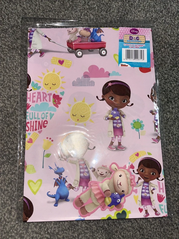 doc mcstuffins paper Gift Wrap  2 sheet & 2 Gift Tags 50cm x 69.5 - Image 1 of 2