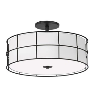 Dainolite ALC-163SF Alcala 3 Light 16"W Semi-Flush Drum Ceiling - Black - Picture 1 of 6