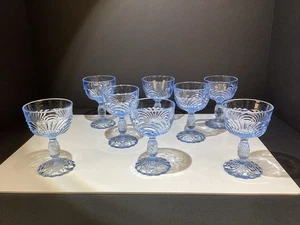 8 Cambridge Caprice Moonlight blue pressed liquor cocktail Barware glasses USA - Bild 1 von 9