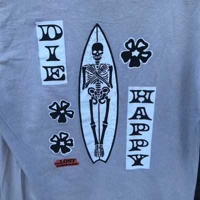 Lost Surfboards Shirt Mens L Large White Short Sleeve Skeleton Graphic Surf Tee - Image 1 of 4