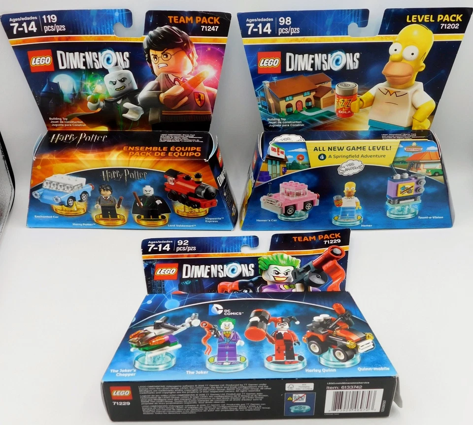 Lego Dimensions LOT OF 3 Team & Level Pack 71202, 71247, 71229 Simpsons, DC - Image 1 of 4