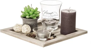 Ootb  Kg Articoli Decorativi/Piatto Quadrato in Legno Naturale Con Portacandele, - Foto 1 di 12