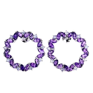 925 Sterling Silver Earrings Amethyst Tanzanite Natural Gemstone Jewelry - Picture 1 of 13