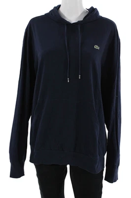 Pulôver masculino Lacoste com capuz azul escuro algodão manga longa tamanho XL - Imagem 1 de 4