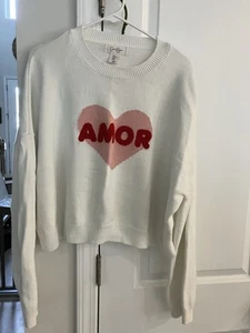 Jessica Simpson Sweater Cream With Heart And “Amore” Great For Valentines Day XL - Picture 1 of 6