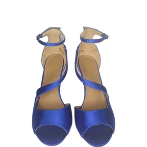 Dream Pairs NILE Royal Blue Satin Peep Toe Ankle Strap 3.25" Heels Women 11 EUC - Picture 1 of 8