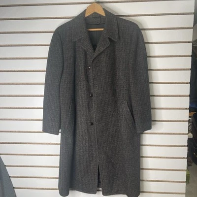 VTG 60s Harris Tweed Town-Clad Penney’s Trench Coat Sz L Gray Pure Scottish Wool - Image 1 of 4