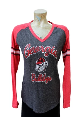 Champion Elite Women's UGA Georgia Bulldogs Raglan V-Neck Long Slv Shirt Size L - Image 1 of 3