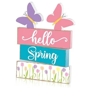 5 Pcs Hello Spring Tiered Tray Decorations Rustic Spring Table Decor Farmhouse - Picture 1 of 8