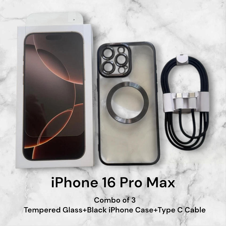 Combo 3~Capa Apple iPhone 16 Pro Max Preta+Vidro Temperado+USB Tipo C~Cofre Mag - Imagem 1 de 4