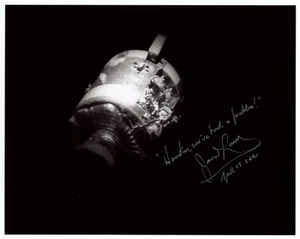 JAMES LOVELL SIGNIERT APOLLO 13 BESCHÄDIGTES DIENSTMODUL S/W FOTO MIT BERÜHMTEM ZITAT - Bild 1 von 2