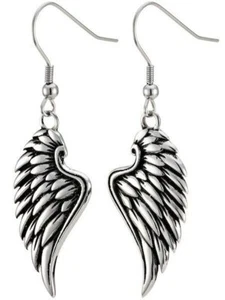 Stainless Steel Angel Wing Pair of Earrings-Psalm 34:7 Shields of Strength - Picture 1 of 3
