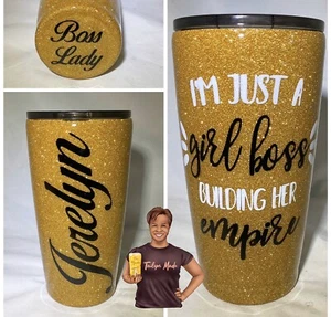 Ladies Women A Girl Boss Building My Empire Stainless Steel Glitter Tumbler Cup - Picture 1 of 1