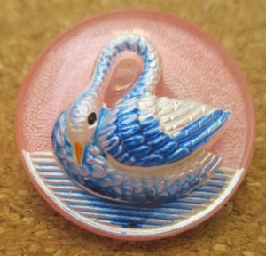 1 - Czech Glass Multi-Colored Swan on a Pink Button #03-25.76mm - Picture 1 of 3