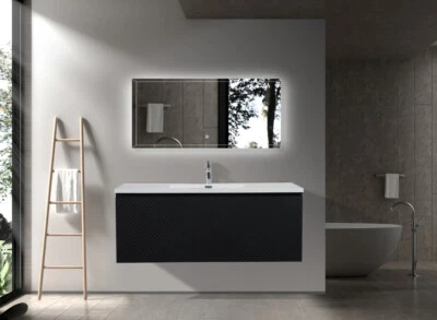 Alma-Moore 48″ Black Wall Mount Vanity With A Integrated White Sink - Image 1 of 4