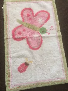 Tappeto Pottery Fienile Bambini Rosa Bianco Verde Fiore Farfalla 35"" X 10"" 100% CottoN - Foto 1 di 3