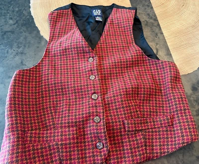 复古 GAP KIDS 羊毛混纺 PLAID HERRINGBONE 意大利制造背心男孩 M/L 8 10 — 第 1/4 张图片