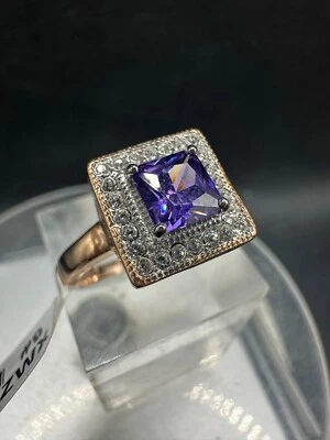 Rose Gold Tanzanite Ring Princess Cut  Purple Ladies Classy Steel - Image 1 of 4