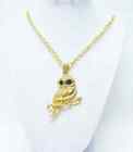 Gold Plated Owl w/Crystal Rhinestones Pendant Necklace