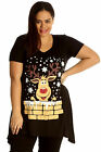 Womens Xmas Rudolph Reindeer Wall Print Hanky Hem Chirstmas Dress Top T-Shirt