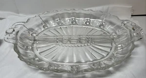 VINTAGE ANCHOR HOCKING OYSTER PEARL DIVIDED CLEAR RELISH DISH HANDLES 12” - Picture 1 of 9