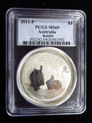 Australia $1 2011-P PCGS MS69 1 Oz 999 Silver Rabbit Lunar Zodiac h3592 Coin - Image 1 of 4
