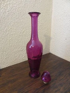 SPAIN MADE Retro Purple Amethyst Decanter Blown Glass Decorative Art Vase Bottle - Picture 1 of 5