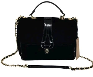 Steve Madden Black Velvet Faux Patent Leather Top Handle Crossbody Purse NWT - Picture 1 of 13