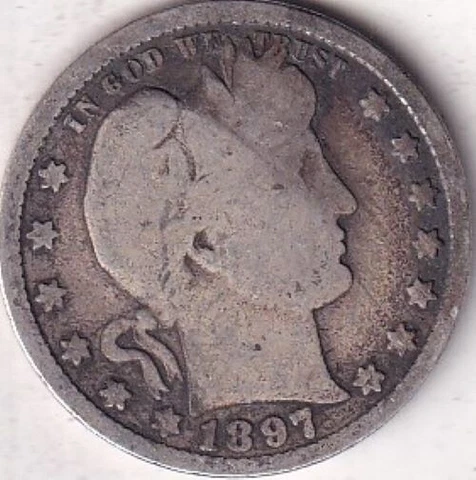 1897 SILVER Barber Quarter - G - #210 - BEAUTIFUL COLOR - BEAUTIFUL COIN Cover