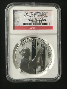 2011-W, 9/11 10th anniversary silver Medal, PF70 Ulra Cameo NGC  - Picture 1 of 2