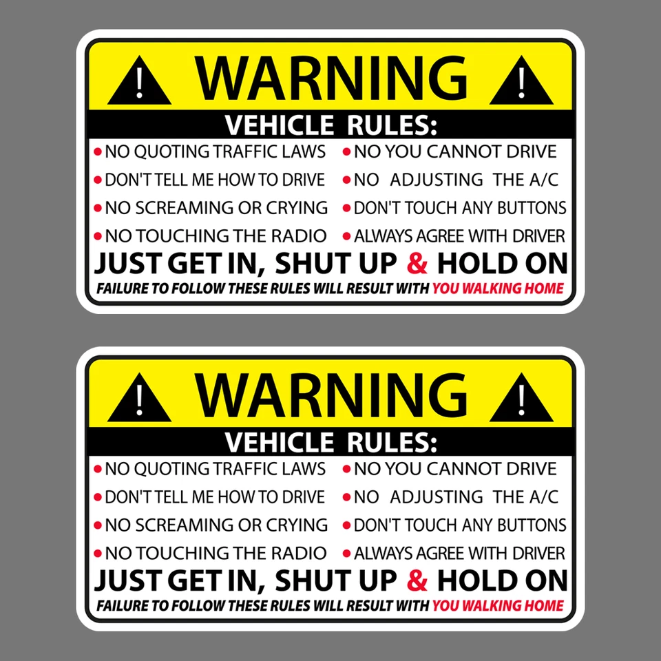 2X VEHICLE RULES FUNNY VINYL STICKER CAR TRUCK WINDOW DECAL SAFETY WARNING JDM - Image 1 of 1