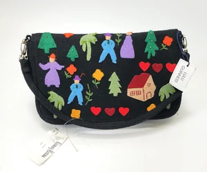 Lulu Guinness Purse Bag y2k Black Felt Folkloric Embroidered Vintage 1990s - Picture 1 of 9