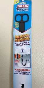 DRAIN ROOTER DUAL RING GRIP WAVE DESIGN PULL HAIR & CLOGS EASILY 18" Goes Deep - Picture 1 of 6