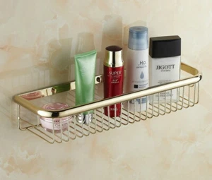 Bathroom Gold Color Brass Shower Caddy Basket Shelf wall mounted storage Basket - Picture 1 of 5