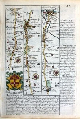 ПОДЛИННАЯ АНТИКВАРНАЯ КАРТА КЕНТ СИДЯЩИЙ БОРН КЕНТЕРБЕРИЙСКИЙ ДУВР ЭМАНУЭЛЯ БОУЭНА c1720 - Изображение 1 из 2