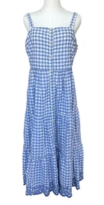Maxi abito shabby chic con bottoni davanti taglia 10 a strati contadino Cottagecore Gingham - Foto 1 di 8