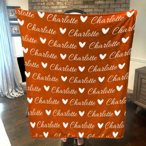 Personalized Name & Hearts Name Throw Blanket | 30x40 | 50x60 | 60x80 | Fleece - Picture 1 of 13