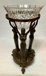 Nouveau Neoclassical Bronze Three Graces Centerpiece Orb or Bowl Stand Koi Feet - Picture 1 of 17