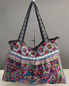 Boho SHOULDER BAG Bright Multicolour Embroidered Print Fabric Large Size - Picture 1 of 12