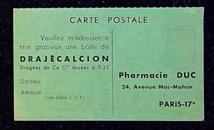 Ancienne carte publicitaire DRAJECALCION - Pharmacie DUC 24 av Mac-Mahon Paris