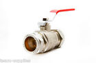 Lever Ball Valve 28Mm Red Handle Compression Full Large Bore
