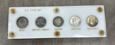 НАБОР ДЕСЯТИЦЕНТОВИКОВ США Капитальный Держатель 1835 Бюст, Сидящий, Парикмахер, Меркурий, FDR 10C Серебро - Изображение 1 из 4