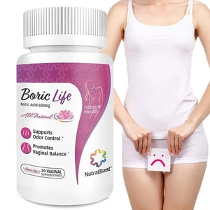 NutraBlast Boric Acid Vaginal Suppositories - Boric Life Intimate Health Support - Picture 1 of 7
