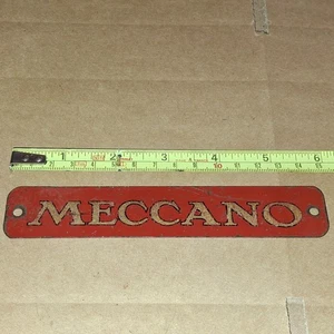 PRE WAR RED/GOLD  "MECCANO" METAL NOT PLASTIC  SIGN/PLAQUE TRADE/DEALER/SHOP - Picture 1 of 2