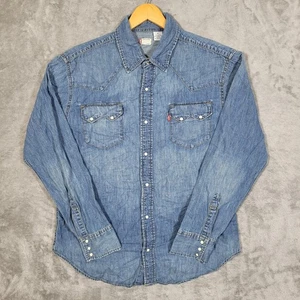 Camisa Levi's Para Hombres Grande Denim Western Botón a Presión Diente de Sierra Bolsillo Manga Larga - Imagen 1 de 9