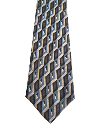 Corbata de seda geométrica Zylos George Machado para hombre gris plata azul 59" x 4"  Foto 1 de 3
