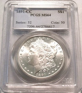 1891 CC $1 PCGS MS 64 Morgan Silver Dollar, Better Date Uncirculated Carson City - Picture 1 of 4