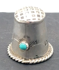 Dedal Navajo Vintage Plateado Turquesa Nativo Americano Hecho a Mano Sin Marca - Imagen 1 de 8