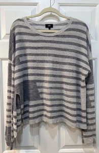 LINE The Label 100% Linen Lightweight Sweater Women Sz L Striped Boxy Oversized - Picture 1 of 9